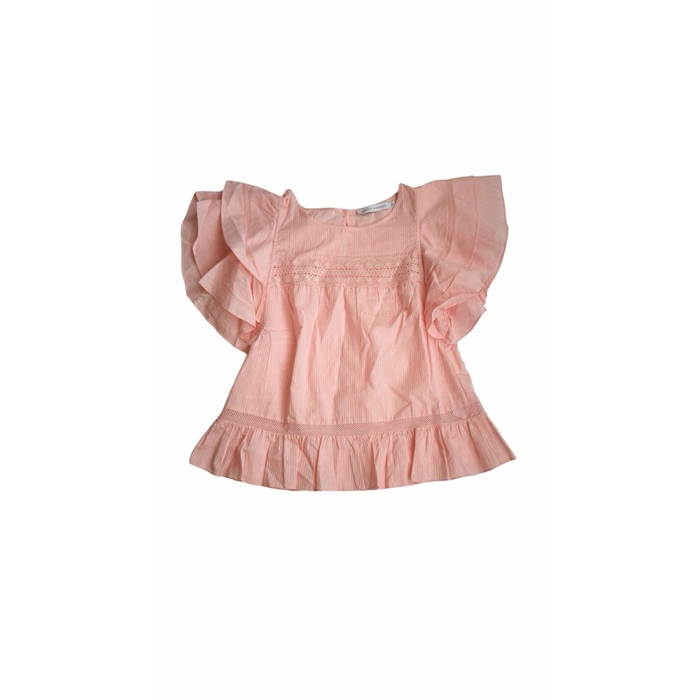 Rebecca Minkoff Pink Ruffle Sleeve Cotton Blouse XS Peplum Top